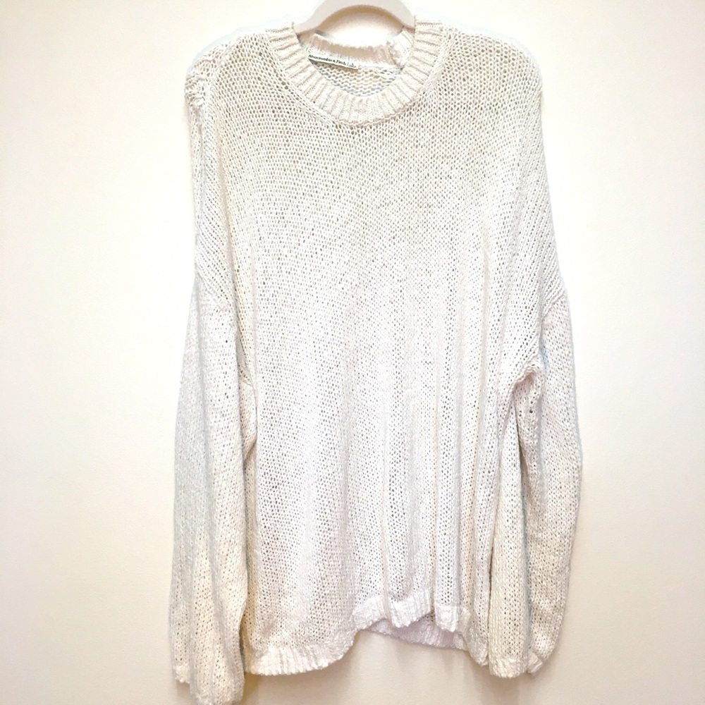 Abercrombie & Fitch Oversized Knit Sweater White Relaxed Fit Baggy Casual Lounge